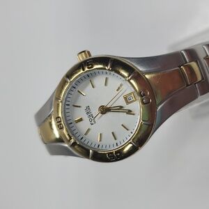 Vintage Fossil Blue AM3860 Two Tone Gold Silver Stainless Steel Watch